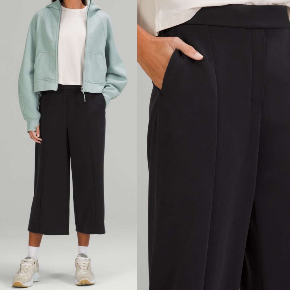 Lululemon Softstreme High Rise Culotte Pants Black Womens Sz 12 Wide Leg Lounge - Picture 2 of 16